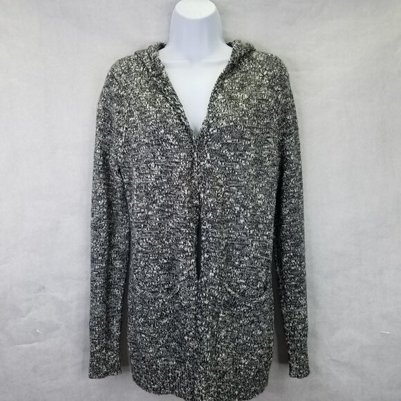 Life Is Good Hoodie Cardigan Women's S Sunset Heart Black White Knit Open Front - Picture 2 of 15